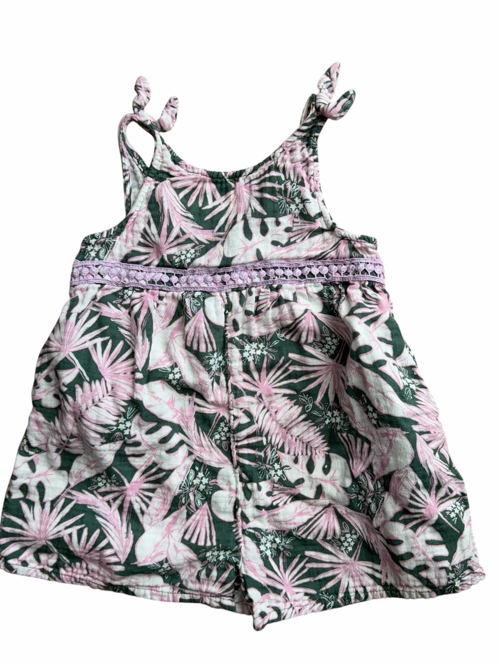 Cat & Jack Sleeveless Romper Girls Size 5T Tropical Floral Print Pink Green